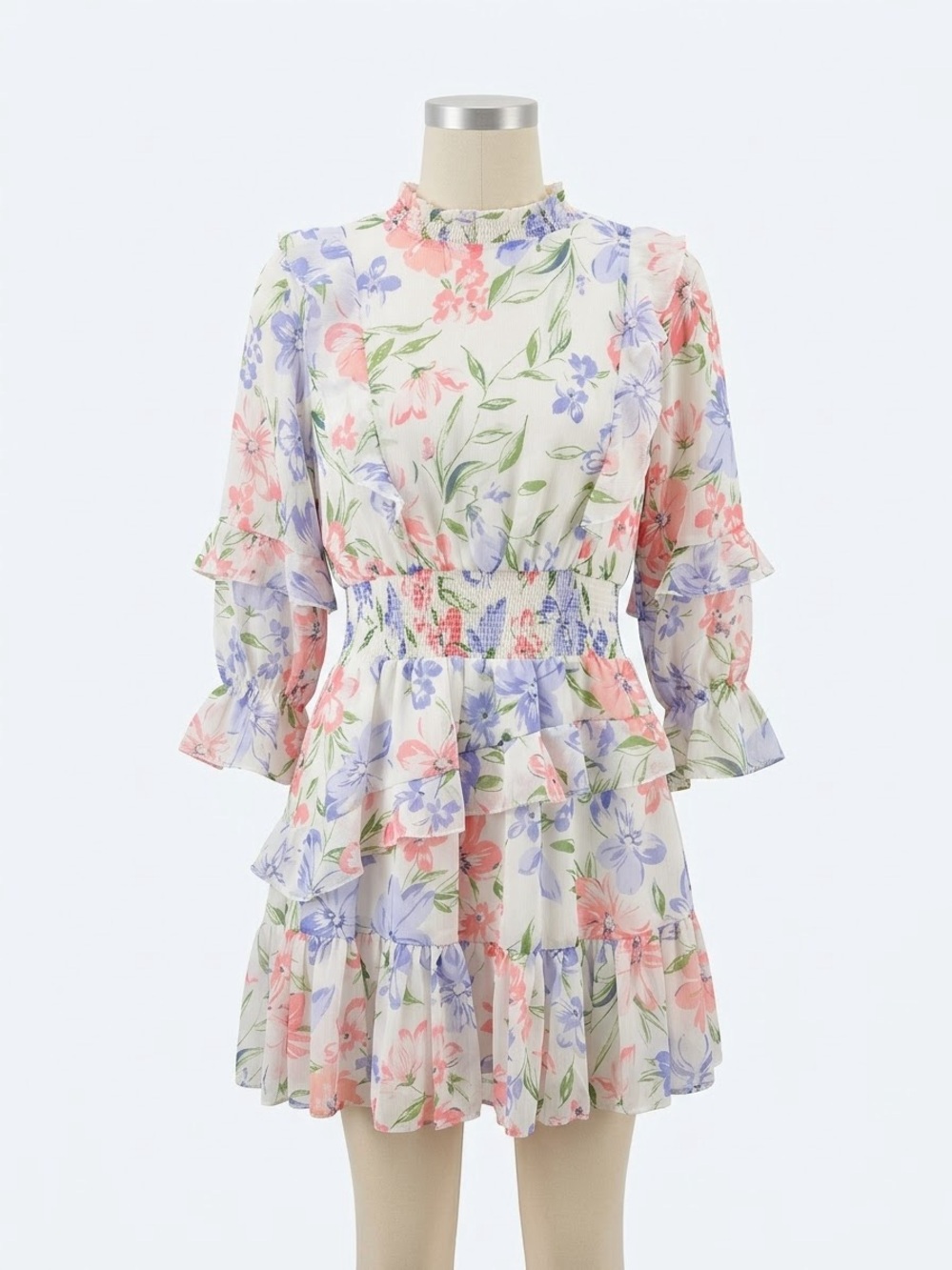 Rare Editions Cream Dress with Pink & Lavender Florals
